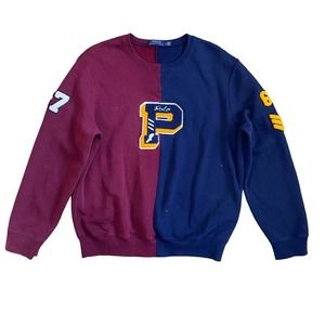 Polo Ralph Lauren Men's Sweatshirt Sz L Color Block Patch Varsity Fleece